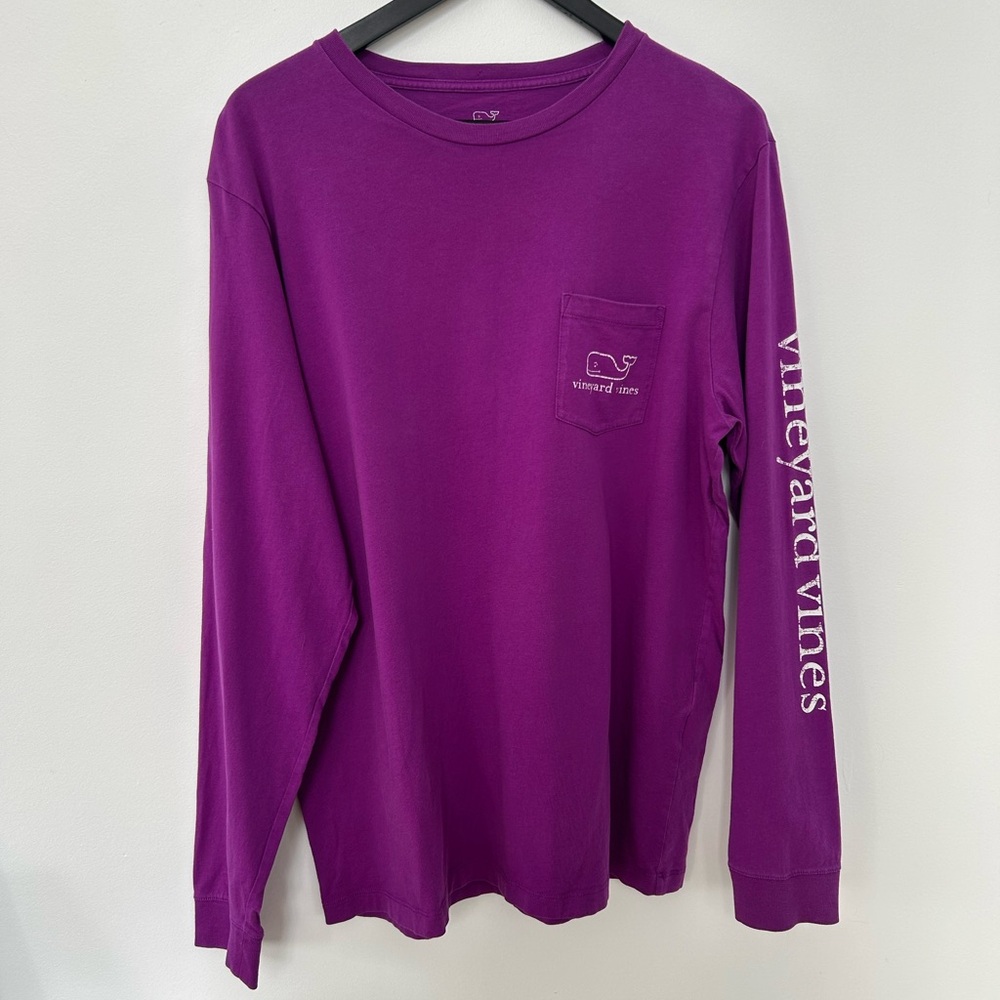 Vineyard Vines Long Sleeve Whale Logo Tee Men’s Medium Purple Pocket Shirt